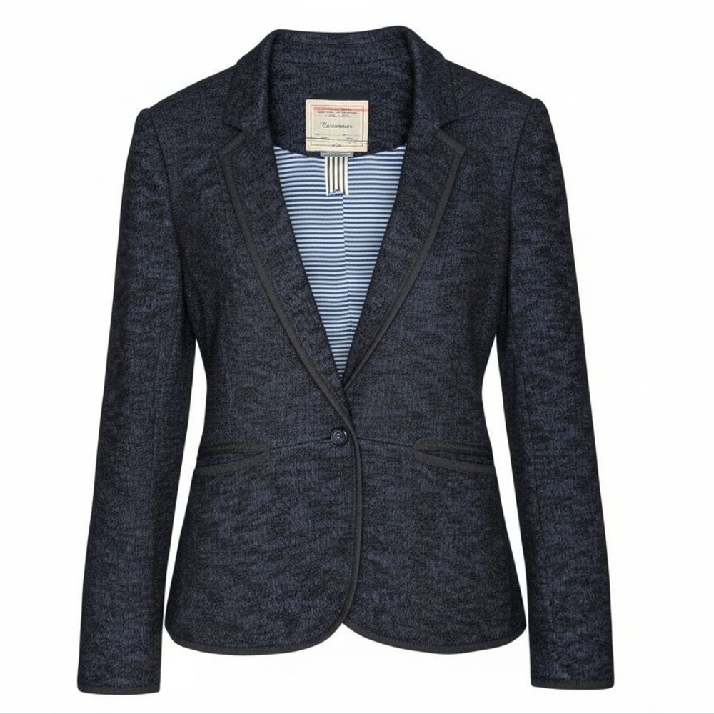 Anthropologie Cartonnier Navy Boucle Textured Knit Single Breasted Blazer Jacket